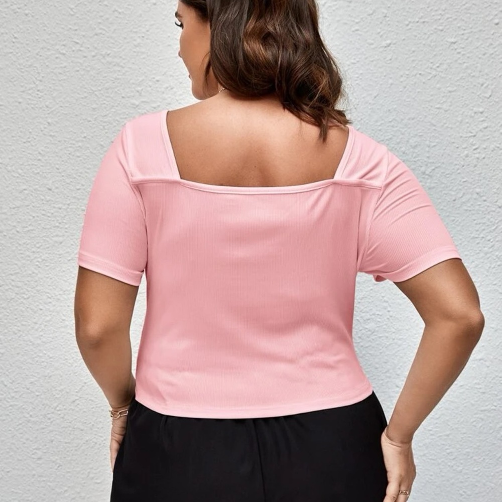 Plus Rib- Knit Twist Neck Tee